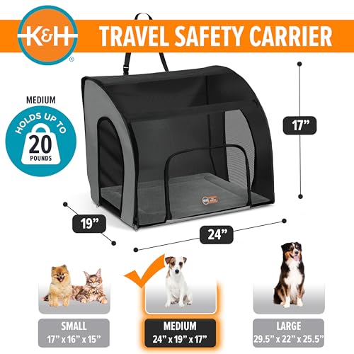 K&H Pet Products Enclosed Dog Car Seat, Travel Safety Carrier for Pets, Dog Travel Car Seat, Soft-Sided Covered Cat Carrier, Washable Pad, Multiple Entrances, Mesh Windows - Medium 24 X 19 X 17in - size: 24.0"L x 19.0"W x 17.0"H