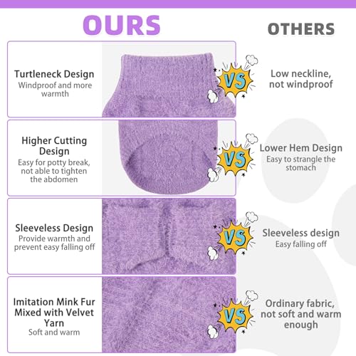 KOOLTAIL Small Dog Sweater, Fuzzy Thick Super Soft Warm Dog Winter Sweater Turtleneck Pullover for Cold Weather, Classic Cable Knitwear, Fleece Pet Fall Clothes Coats Puppy Cats Girl Boy Perple S - color: Purple, size: Small