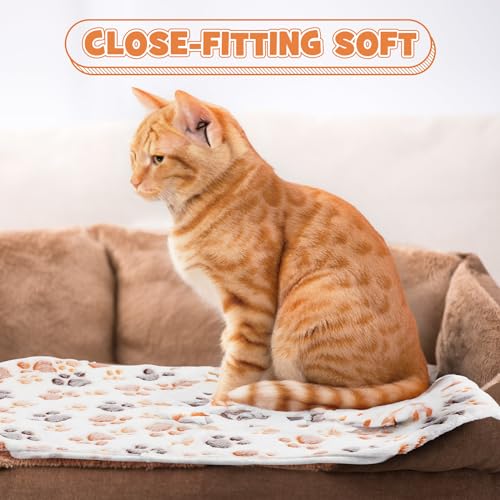 Tegeme 12 Pcs Pet Blankets 30 x 20 Inch Soft Fluffy Fleece Dog Cat Warm Paw Print Pattern Blankets Flannel Throw for Pets Dog Puppy Cat(White) - color: White, size: 30 x 20 Inch
