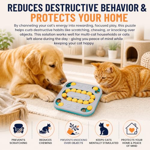 Cat Puzzle Toy, Treat Dispenser & Slow Feeder for Cat and Dog (white) | Sturdy Plastic Enrichment Toys for Mental Stimulation,Reduces Boredom & Destructive Chewing - color: white