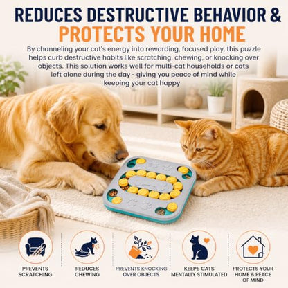 Cat Puzzle Toy, Treat Dispenser & Slow Feeder for Cat and Dog (white) | Sturdy Plastic Enrichment Toys for Mental Stimulation,Reduces Boredom & Destructive Chewing - color: white