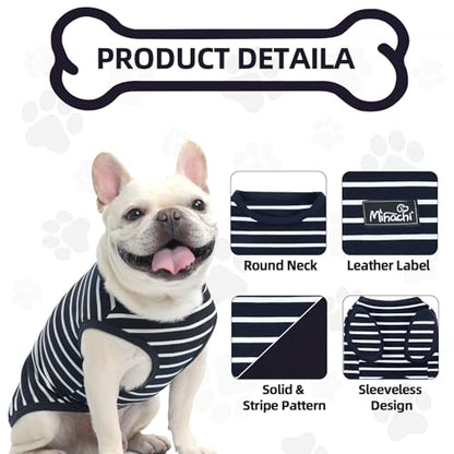 MIHACHI Dog Shirts Cotton Striped T-Shirt, Summer Pet Clothes for Small Dogs, 2-Pack Soft Puppy Apparel Cat Tee, Sleeveless Lightweight, Quick Dry, Breathable,Stretchy, Navy Blue M - color: Navy Blue, size: Medium