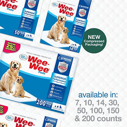 Four Paws Wee-Wee Superior Performance Unscented Pee Pads for Dogs & Puppies, Quilted Leak-Proof Dog Housebreaking Potty Training Floor Protection, 22" x 23", 100 Count - size: 100 Count