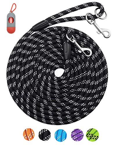 Long Dog Leash for Dog Training 10FT 16FT/30FT/50FT/100FT, Reflective Threads Rope Dog Leash, Heavy Duty Dog Lead for Large Medium Small Dogs Walking Playing, Camping, or Yard - color: Black, size: 16FT* 1/2 inch