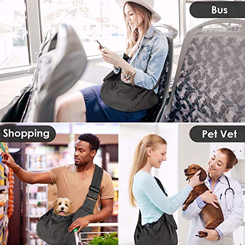 Lukovee Dog Sling Carrier, Hard Bottom Support & Adjustable Soft Padded Shoudler Strap Dog Slings for Small Dogs, Dog Purse with Drawstring Mesh Opening & Zipper Pockets for Puppy Cat Pet (Grey) - color: Grey