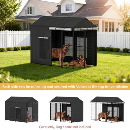 Dog Kennel Cover Outdoor 8'Dx4'Wx6'H for Large Dog Cages, Full Coverage 1200D Heavy Duty Waterproof with Transparent PVC Window (Cover Only)