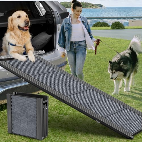Dog Ramp for Car 63" Long & 17" Wide Portable Dog Ramps for Large Dogs with Non-Slip Rug Surface Dog Car Ramp for SUV Car & Truck, Folding Dog Ramp Up to 250LBS - size: Upgraded 63" L x 17.2" W