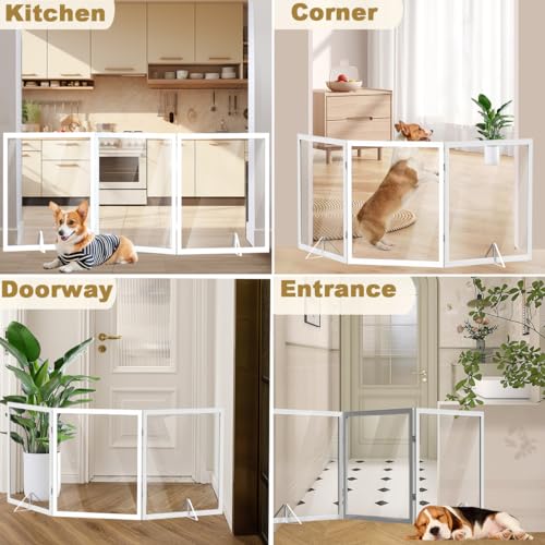 Extra Wide Clear Dog Gate 31" Tall Clear Acrylic Freestanding Dog gate Transparent Pet Gate for Doorways Stairs 4 Panel(55"-92" W) - size: 31"H x 96"W (4 Panels x 24"W Each)