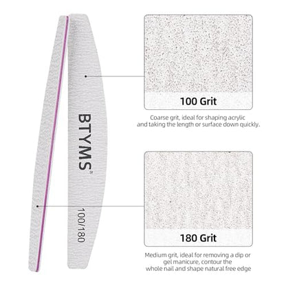 BTYMS 50 Pcs 100/180 Grit Nail Files - Double Sided Emery Boards for Acrylic, Gel & Natural Nails - size: 50 Count (100/180 Grit)
