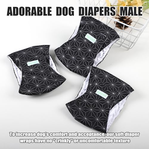 wegreeco Washable Dog Diaper Male (Pack of 3) - Washable Male Dog Belly Wrap (Black Asanoha Pattern, Small) - color: Black Asanoha Pattern, size: Small (Pack of 3)
