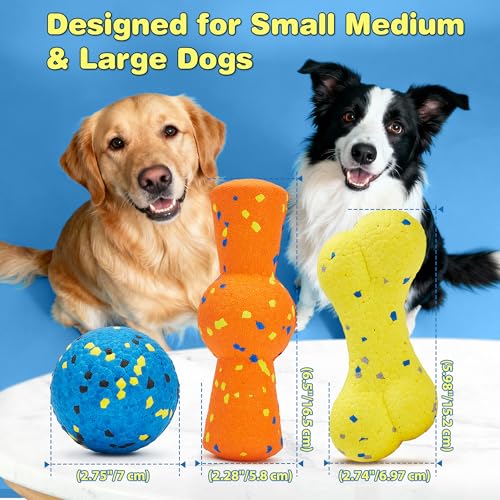 Kimee Dog Ball Stick Bone Chew Toy for Aggressive Chewers, 3 in 1 ETPU Durable Dog Toy Set, Interactive Fetch & Teething Cleaning, Floating Water Toy for Large Medium Small Puppies