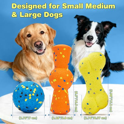 Kimee Dog Ball Stick Bone Chew Toy for Aggressive Chewers, 3 in 1 ETPU Durable Dog Toy Set, Interactive Fetch & Teething Cleaning, Floating Water Toy for Large Medium Small Puppies