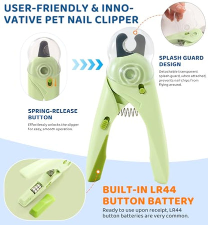 Pet Nail Clipper with Light for Cats & Small Dogs Puppies, Ultra Bright LED to Illuminate Nail Bloodline to Avoid Over Cutting, Extra-Sharp and Durable Cat Claw Trimmer with Nail File (Green) - color: Green