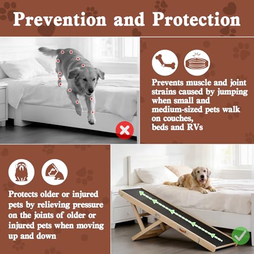 Dog Ramp for High Bed, 64" Long Foldable Pet Ramp for Any Dogs | 5 Heights 19.7"-31.5", Holds 200 lbs, Foldable, No Assembly, For Older/Injured Pets, Solid Wood, Anti-slip Yoga Mat - size: 63"L x 16.7"W x 2.4"H