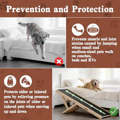 Dog Ramp for High Bed, 64" Long Foldable Pet Ramp for Any Dogs | 5 Heights 19.7"-31.5", Holds 200 lbs, Foldable, No Assembly, For Older/Injured Pets, Solid Wood, Anti-slip Yoga Mat - size: 63"L x 16.7"W x 2.4"H