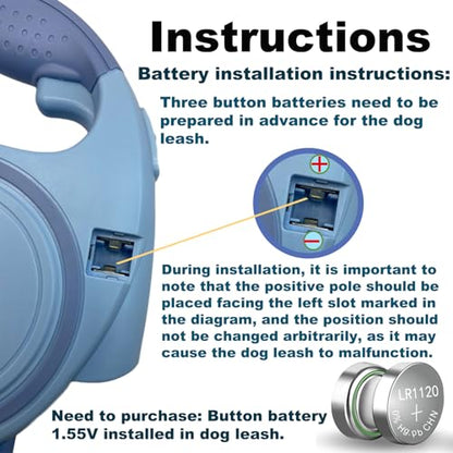 Retractable Dog Leash with LED Flashlight for Girl, 16ft Dog Walk Leash with Removable Poop Bag Holder for Small and Medium Dogs, Dog Leash with Reflective Strong Nylon Tape (3 Dog Poop Bag, White)
