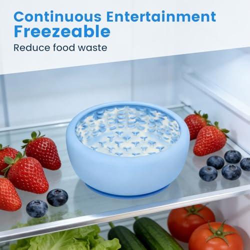 Dog Lick Bowl,Freezeable Anxiety Relief Non-Slip Silicone Treat Bowl,Durable Anti-Choking Long-Lasting Enrichment Slow Feeder Licking Mat for Mediuml Large Breed, BPA Free Silicone Dishwasher Safe - color: light blue, size: L