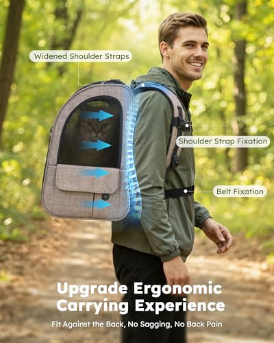 pecute Cat Backpack Expandable, Cat Backpack for Cat with Breathable Window - color: Brown, size: 12.6"L x 10.2"W x 16.5"H