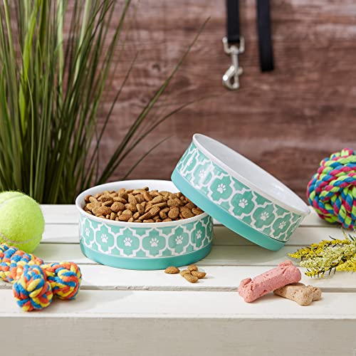 Bone Dry Lattice Collection Pet Bowl & Canister, Medium Set, 6x2", Aqua, 2 Count - color: Aqua, size: Medium Set, 6x2"