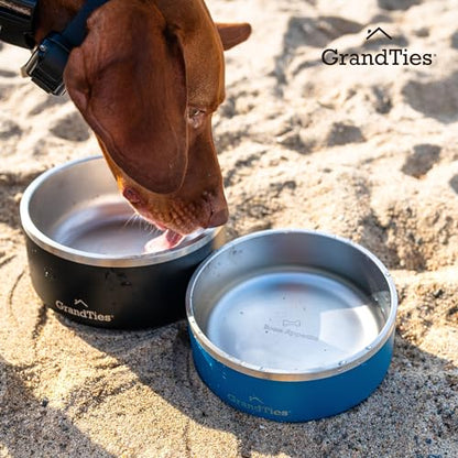 GrandTies Stainless Steel Dog Bowl | Engraved Reusable BPA-Free Insulated Cat & Dog Bowls | Large Heavy Duty Non Skid Spill Proof Bowl | Outdoor Dog Water Bowl (42oz, Powder Green) - color: Powder Green, size: 42oz