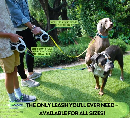 Snuggle Paws Retractable Dog Leash 16ft – Heavy Duty All-in-One Dog Leash with LED Flashlight, Poop Bag Holder, Chew Proof Steel Cable & Reflective Tape – Size L - size: L | 16.4 ft | 110 lbs