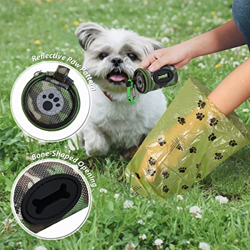 FURHAB Dog Poop Bag Holder for Leash Doggie Waste Bag Dispenser Puppy Potty Carrier Small Doggy Zipper Pouch with Carabiner Clip 1680D Nylon Oxford with 1 Roll of Pet Trash Bags, Woodland Camo - color: Woodland Camo
