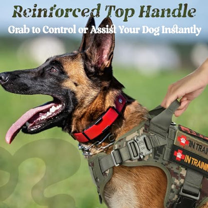 rabbitgoo Tactical Dog Harness Medium Sized, Heavy Duty Pet Harness with Handle, No-Pull Service Vest Medium Breed, Adjustable Military Dog Vest for Training Hunting Walking, Green Camo, M - color: Green Camo, size: Medium