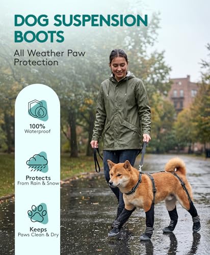 Dog Suspender Boots - Waterproof, Adjustable & Anti-Slip for All-Weather Paw Protection - 2026 Upgrade Dog Snow Boots with Durable Rubber Sole, Fleece Lining, Reflective Straps (L) - size: L