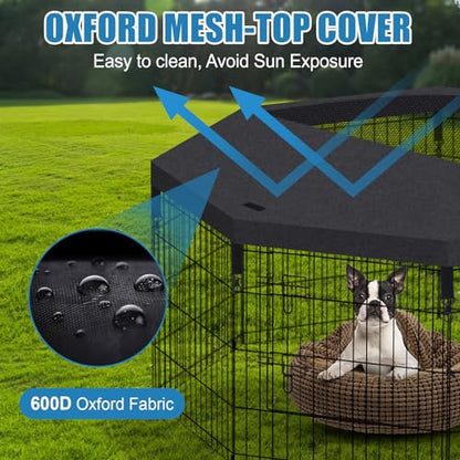 Foldable Metal Wire Dog Pen Pet Playpen Dog Fence Indoor Exercise Pen Enclosure Indoor Outdoor with Bottom Pad and Top Cover (Black 24 top Bottom Cover) - style: Playpen + top and bottom cover