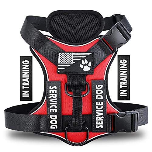 Service Dog Harness, Reflective Dog Vest Harness with 5 PCS Patches, Adjustable Soft Oxford Pet Harness, Inner Layer Mesh, Easy to Control for Dogs - color: Red, size: X-Small (Pack of 1)