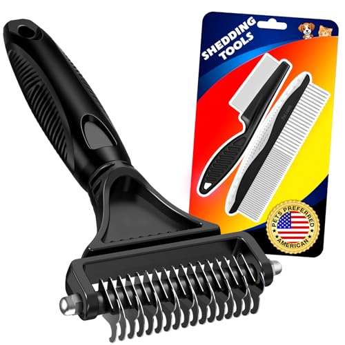 3PCS Pet Grooming Rake & Metal Comb & Flea Comb for Cats and Dogs, Double-Sided Dematting Tool, Extra-Wide Deshedding Dog Brush for Long Hair to Effectively Remove Tangles, Knots and Mats (Black) - color: B-Black