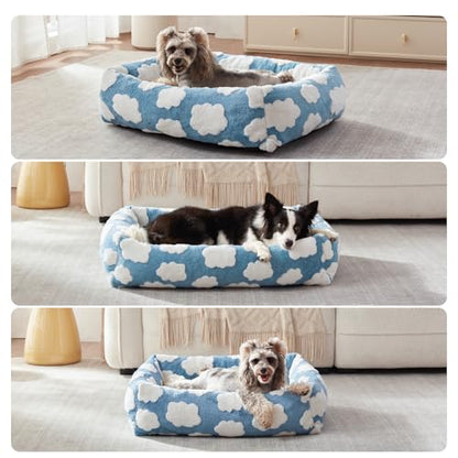JOEJOY XL Dog Beds Large Sized Dog, Rectangle Washable Orthopedic Pet Bed with Removable Zipper Cover, Cute Soft Calming Puppy Pet Bed with Jacquard Shaggy Plush & Non Skid Bottom - color: Cozy Clouds Blue, size: XL (42"x36"x9")