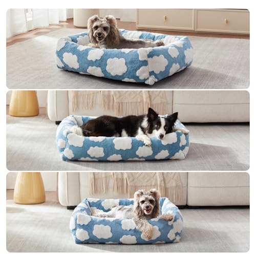 JOEJOY Large Dog Beds Large Sized Dog, Rectangle Washable Orthopedic Pet Bed with Removable Zipper Cover, Cute Soft Calming Puppy Pet Bed with Jacquard Shaggy Plush & Non Skid Bottom - color: Cozy Clouds Blue, size: L (36"x27"x8")