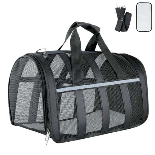 Soft Sided Pet Carrier, Airline Approved Dog Cat Travel Bag with Mesh Windows, Collapsible Portable Pet Carrier for Small Medium Dogs Cats (Black) - color: Black