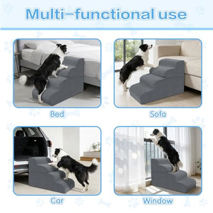 4-Step Dog Stairs, 19.8 Inch High Pet Steps for Small Dogs and Cats, Non-Slip Indoor Pet Ramp, Grey