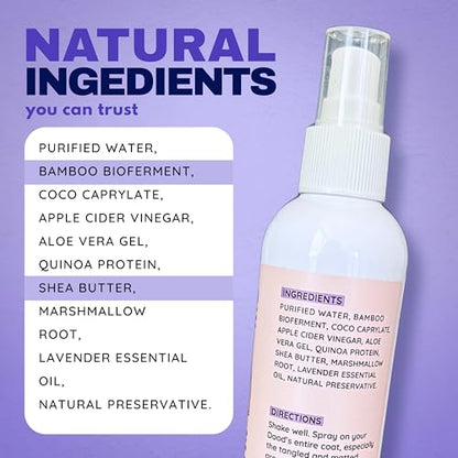 Dood Woof Dog Detangler Spray - Dematting Leave-in Conditioner for Doodles - Goldendoodle Labradoodle Poodle Puppy Grooming - 8 oz