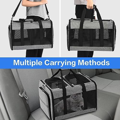 Portable 2-in-1 Pet Carrier,Double Compartment Cat & Dog Carrier for 2 Cats,Expandable Medium Dogs Large Cat Carrier with Sturdy Base,Breathable,Good for Traveling Walking Camping（Grey） - color: Grey