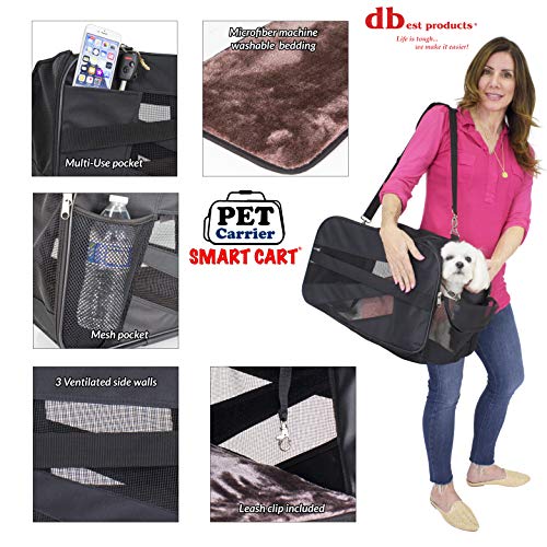 dbest products Pet Smart Cart Carrier, Medium, Black, Soft Sided Collapsible Folding Travel Bag, Dog Cat Airline Approved Tote Luggage Backpack - color: Black, size: 21.0"L x 12.0"W x 16.0"H, style: Carrier Only