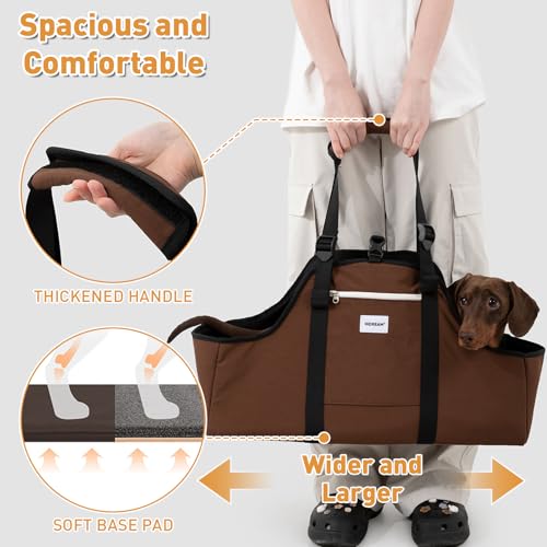 ETIAL Dachshund Shoulder Carrier Bag, Ergonomic Pet Sling with Adjustable Handheld & Crossbody Strap, Lightweight Ventilated Dog Purse for Small Long-Bodied Breeds,Safety Leash (Brown) - color: Brown