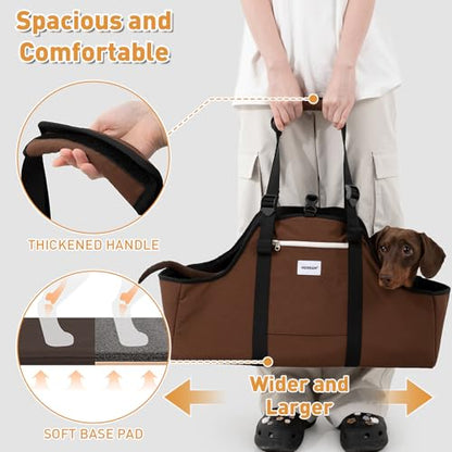 ETIAL Dachshund Shoulder Carrier Bag, Ergonomic Pet Sling with Adjustable Handheld & Crossbody Strap, Lightweight Ventilated Dog Purse for Small Long-Bodied Breeds,Safety Leash (Brown) - color: Brown