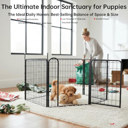 Puppy Playpen Indoor/Outdoor,24'' Portable Dog Playpen with Easy-Carry Straps,6 Panels Dog Pen Play Pen for Small Dogs,Rustproof Pet Playpen for Camping RV Yard(with One Door) - size: 24'' High