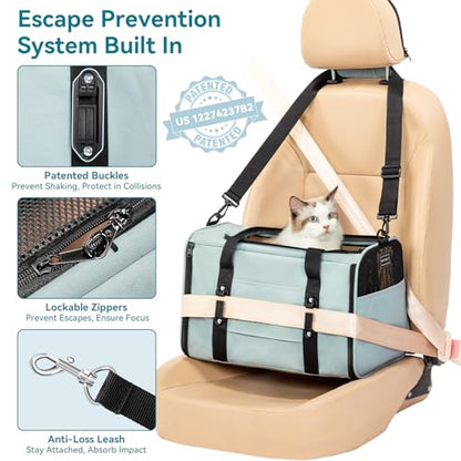 PETSFIT Soft-Sided Cat Carrier with Patented Safety Buckles, Lockable Zippers & Safety Tether,Escape-Resistant Travel Pet Carrier for Car Rides & Vet Visits, Airline Approved Under-Seat, Up to 12 lbs - color: Cyan blue, size: 18.0"L x 11.0"W x 11.0"H