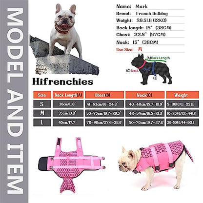 Dog Life Jacket Mermaid Swimming Vest Dog Safety Swimsuit Floatation Life Vest for French Bulldog/Pug(S,Mermaid) - size: Small