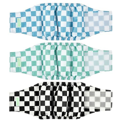 wegreeco Washable Male Dog Belly Band Stylish - Dog Diapers Male - Washable Male Dog Belly Wrap, Dog Diapers Male (Blue, Green, Black Checkerboard, X-Small) - color: Blue, Green, Black Checkerboard, size: X-Small (Pack of 3)