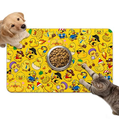 Dog Food Mat for Bowls, Absorbent Quick Dry Dog Cat Mats for Food and Water, Non-Slip Backing Pet Mat Pet Supplies - Duck Pattern - color: Duck1