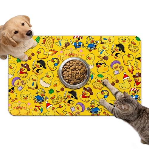 Dog Food Mat for Bowls, Absorbent Quick Dry Dog Cat Mats for Food and Water, Non-Slip Backing Pet Mat Pet Supplies - Duck Pattern - color: Duck1