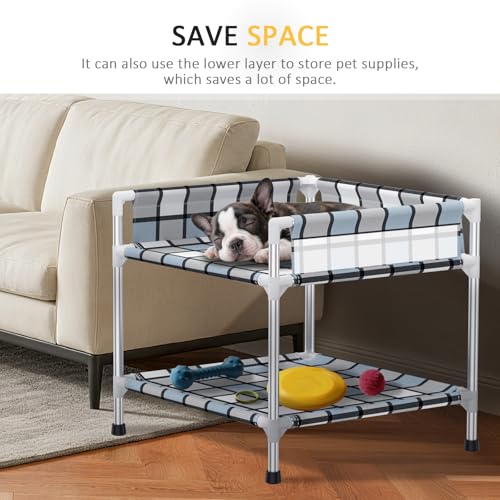 Bedside Window Dog Bunk Bed - Double Elevated Human Dog Bed with Guardrail 2 Layers Window Perch Dogs Cot 2-Tier Bedside Sleeper for Multi-Pet Households (20" x 20" x 24", Double Layer) - size: 20" x 20" x 24"