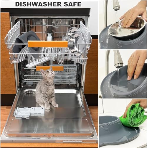 AsFrost Dog Food Bowls, BPA Free Stainless Steel Dog Food and Water Bowl Set, 2 Large Dog Bowls with No Spill Non-Skid Silicone Mat, Dog Dishes for Medium Large Sized Dogs Pet Bowls, 6 Cup, Grey - color: Grey, size: 6 Cup/50 oz each