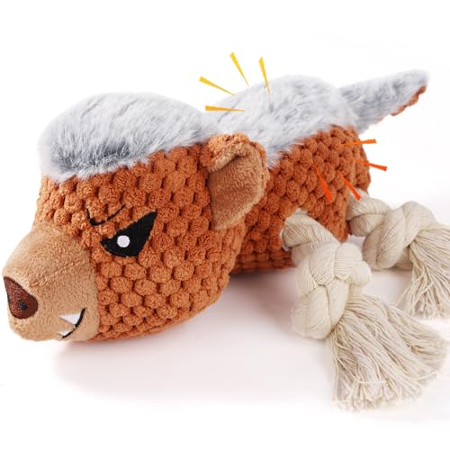 Letsmeet Dog Toys - Squeaky Interactive Plush Dog Toy with Rope, Chew Toy for Large Dogs, Small Dogs & Puppies - Tug of War Dog Toy for Aggressive Chewers, Pet Toys for Dogs - color: brown4