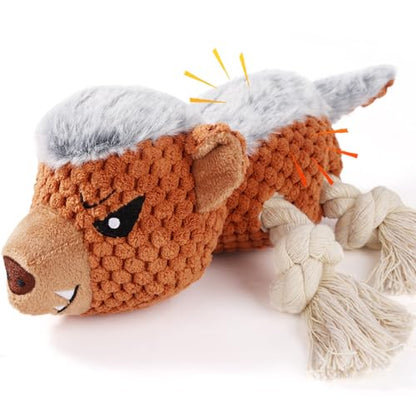 Letsmeet Dog Toys - Squeaky Interactive Plush Dog Toy with Rope, Chew Toy for Large Dogs, Small Dogs & Puppies - Tug of War Dog Toy for Aggressive Chewers, Pet Toys for Dogs - color: brown4